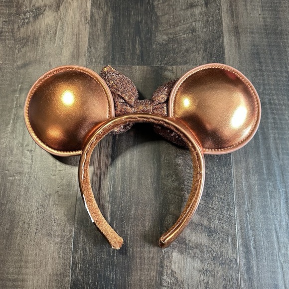 Disney Parks Copper Leather Sequin Bow Minnie Mouse Ears Headband No Tags EUC - Picture 2 of 2